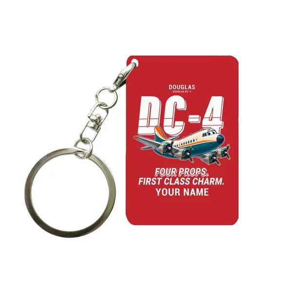 Douglas DC-4 - Cartoon + Name - Key Chain - Red
