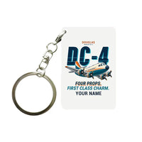 Thumbnail for Douglas DC-4 - Cartoon + Name - Key Chain - White