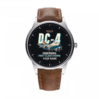 Thumbnail for Douglas DC-4 - Cartoon + Name - Leather Strap - Brown Leather Strap