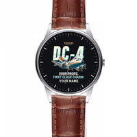 Thumbnail for Douglas DC-4 - Cartoon + Name - Leather Strap - Striped Brown Leather Strap