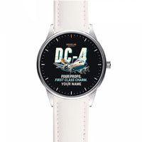 Thumbnail for Douglas DC-4 - Cartoon + Name - Leather Strap - White Leather Strap