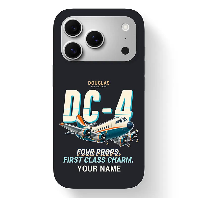 Douglas DC-4 - Cartoon + Name - MagSafe iPhone 17 Pro - Black