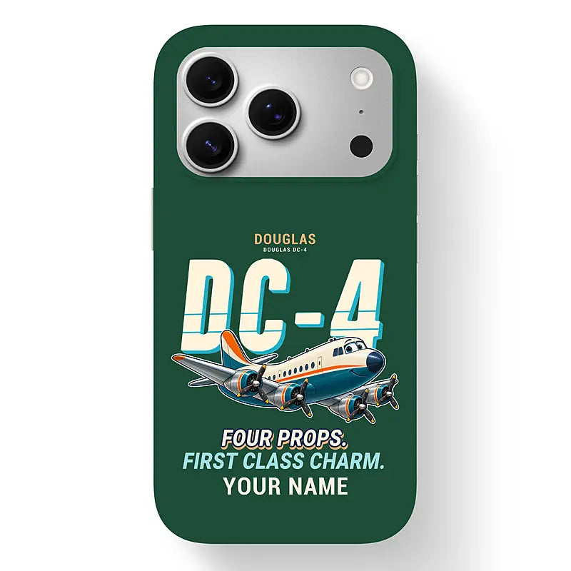 Douglas DC-4 - Cartoon + Name - MagSafe iPhone 17 Pro - Dark Green