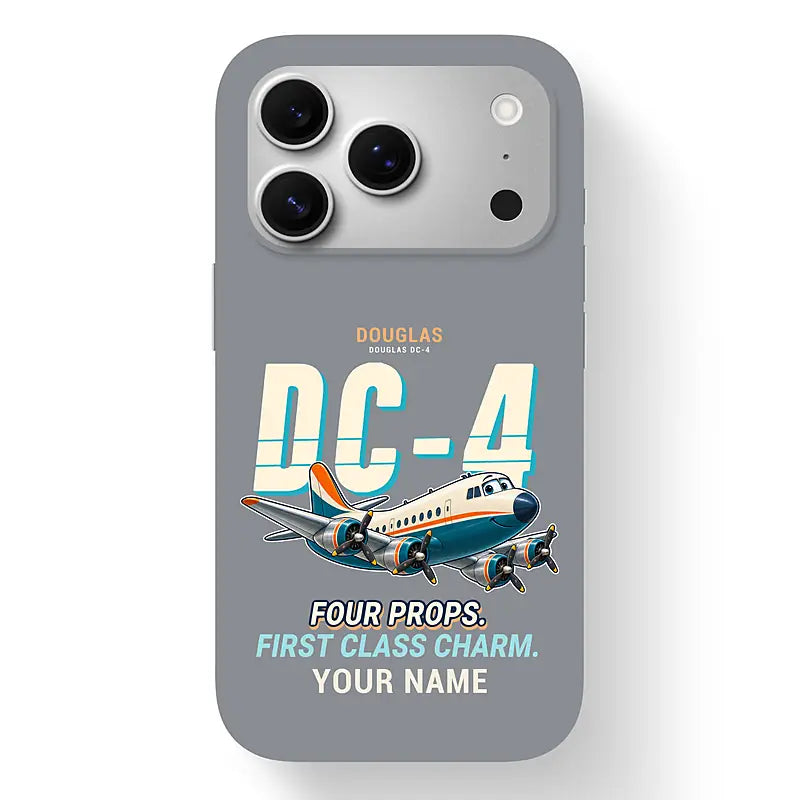 Douglas DC-4 - Cartoon + Name - MagSafe iPhone 17 Pro - Gray