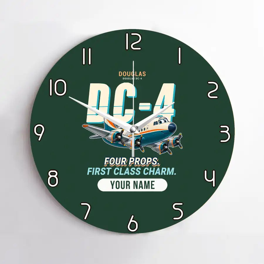 Douglas DC-4 - Cartoon + Name - No Frame - Dark Green