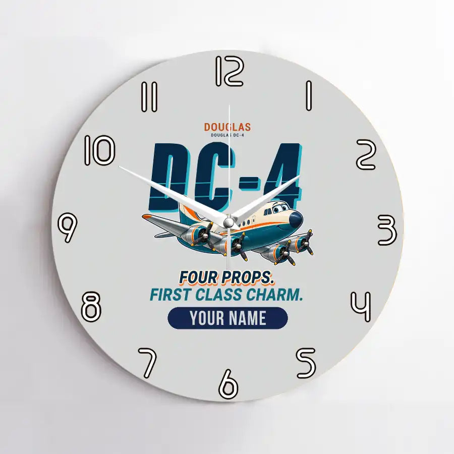 Douglas DC-4 - Cartoon + Name - No Frame - Light Gray