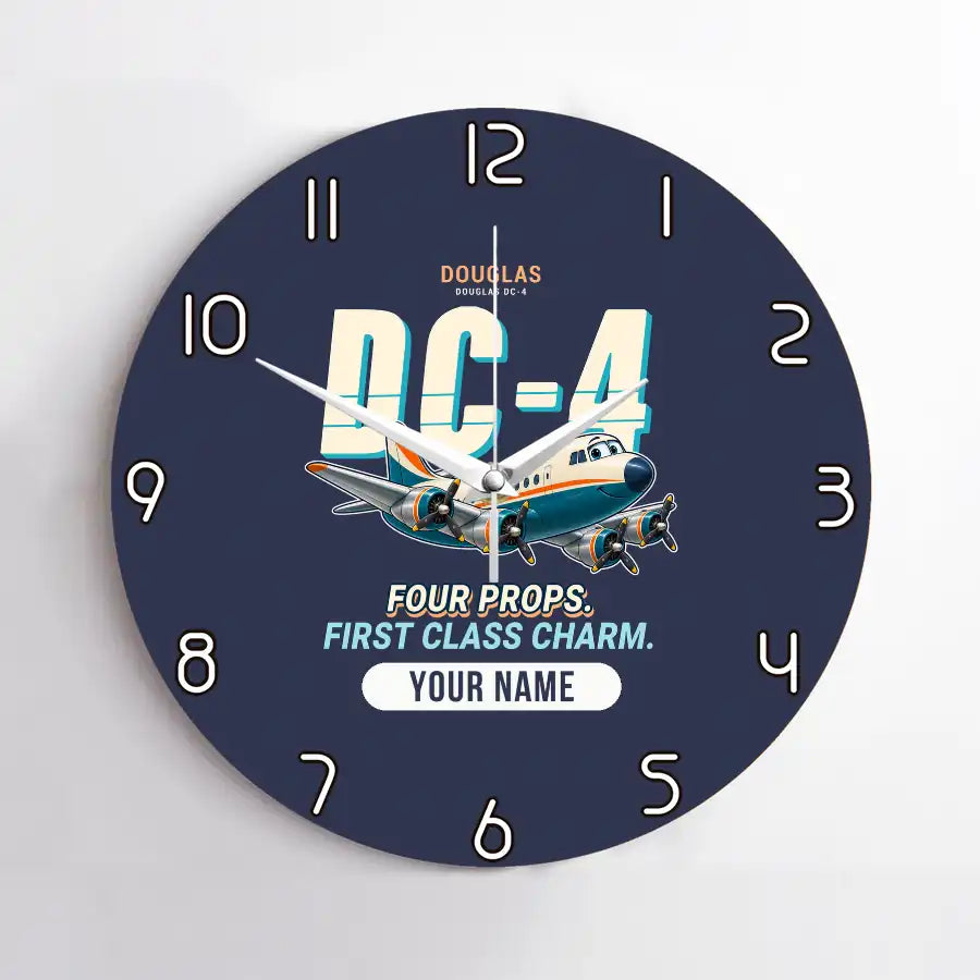 Douglas DC-4 - Cartoon + Name - No Frame - Navy Blue