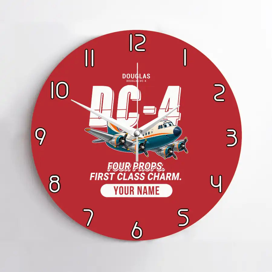 Douglas DC-4 - Cartoon + Name - No Frame - Red