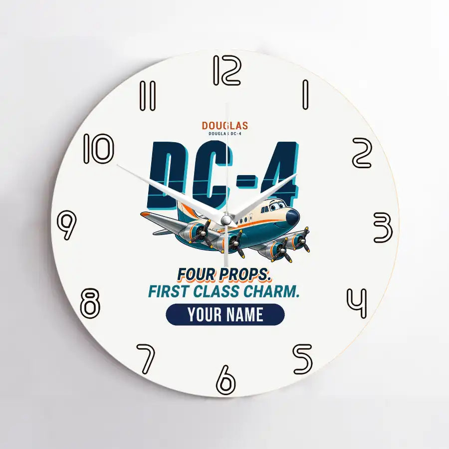 Douglas DC-4 - Cartoon + Name - No Frame - White