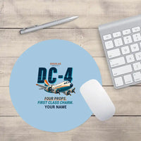 Thumbnail for Douglas DC-4 - Cartoon + Name - Round Mouse Pad - Light Blue