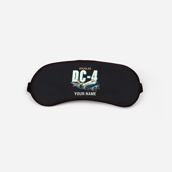 Douglas DC-4 - Cartoon + Name - Sleep Mask - Black