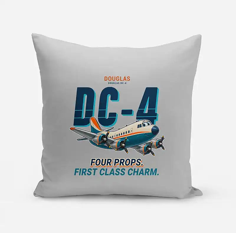 Douglas DC-4 - Cartoon - Pillow - Light Gray