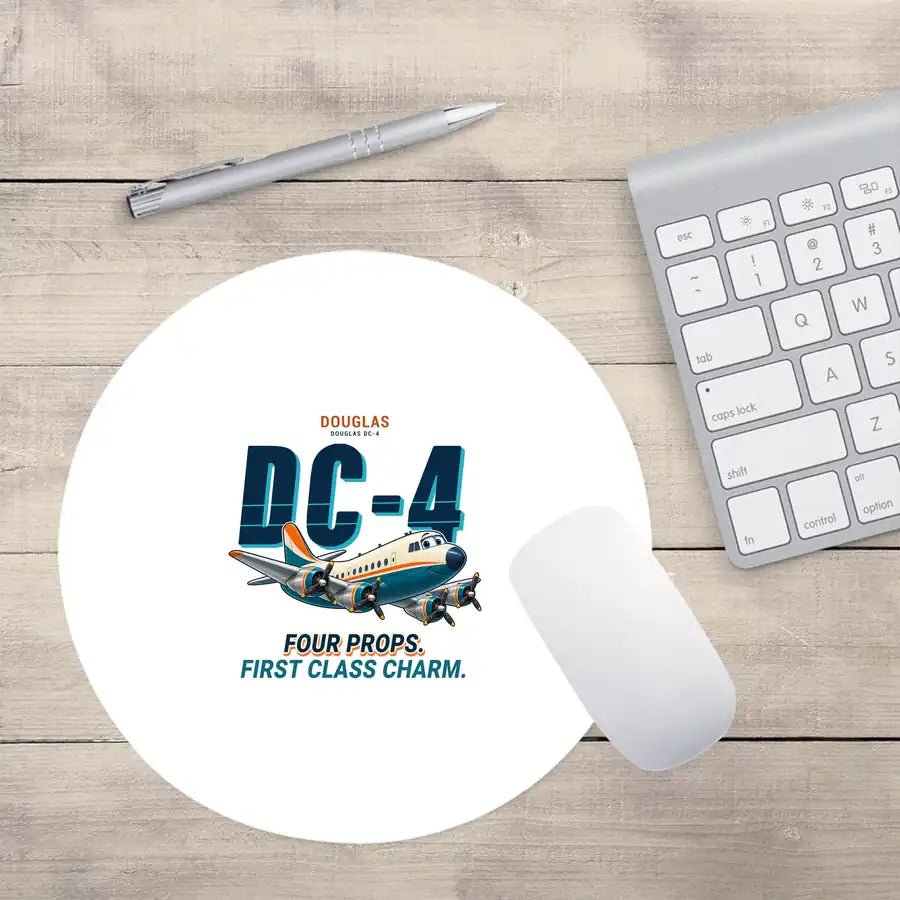 Douglas DC-4 - Cartoon - Round Mouse Pad - White