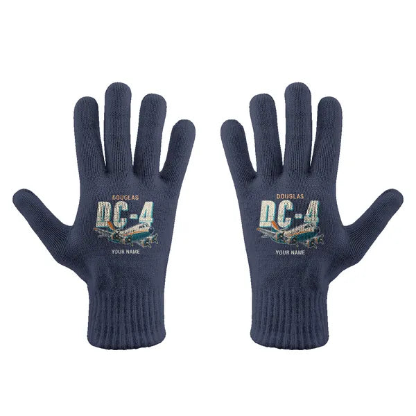 Douglas DC-4 - Gloves - Full - Cartoon + Name - Navy Blue