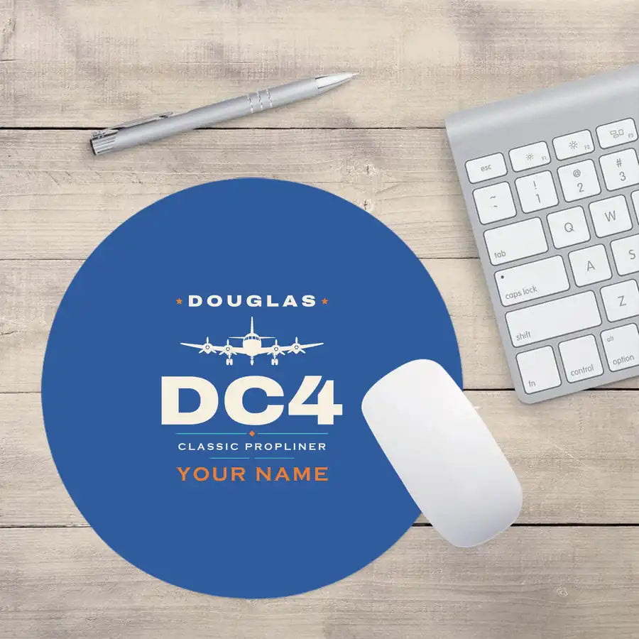 Douglas DC-4 - Heritage + Name - Round Mouse Pad - Blue