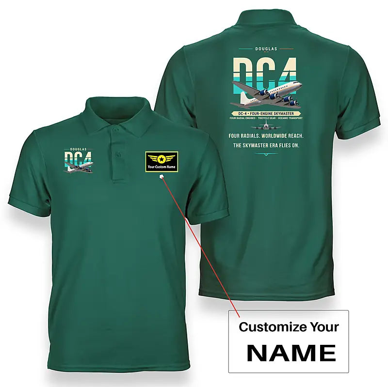 Douglas DC-4 - Original - Double-Side Polo - Green + Name