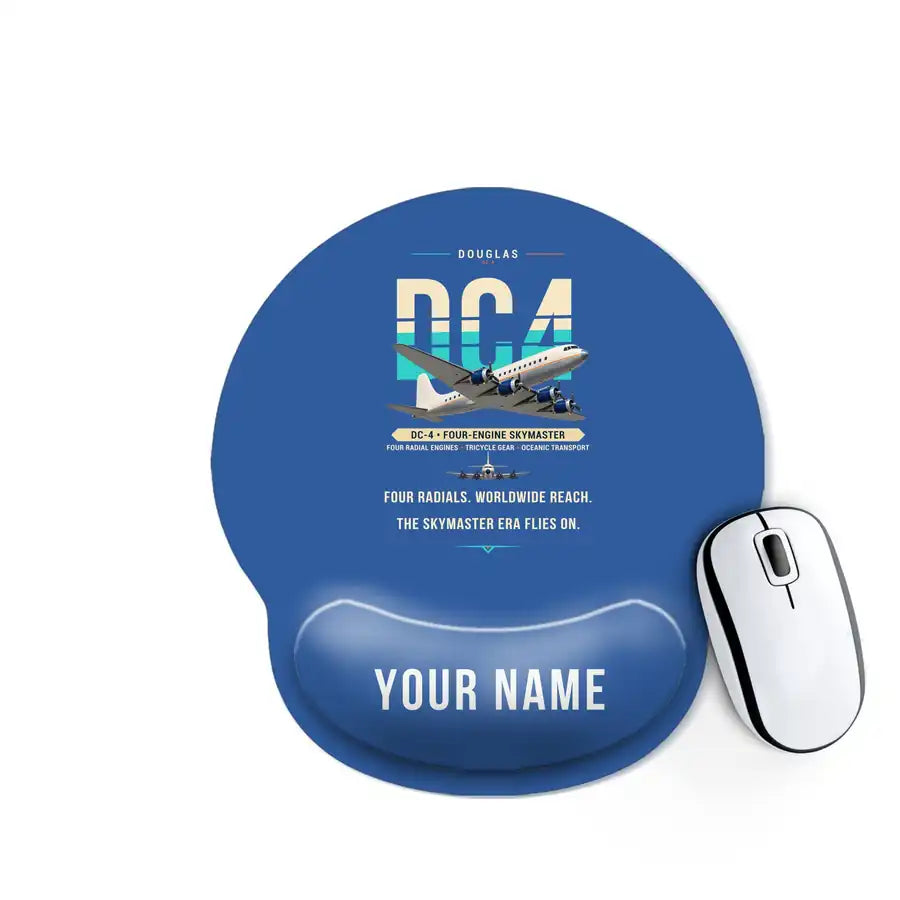 Douglas DC-4 - Original + Name - Ergonomic Mouse Pad - Blue