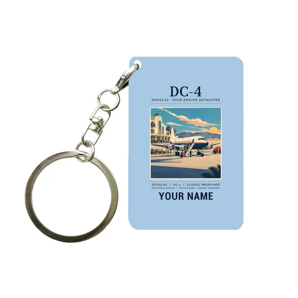Douglas DC-4 - Poster + Name - Key Chain - Light Blue