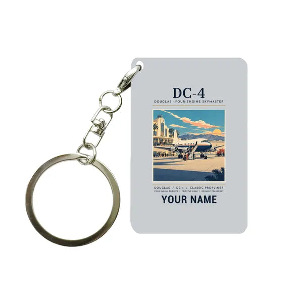 Douglas DC-4 - Poster + Name - Key Chain - Light Gray