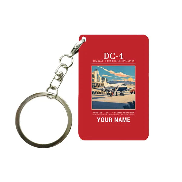 Douglas DC-4 - Poster + Name - Key Chain - Red