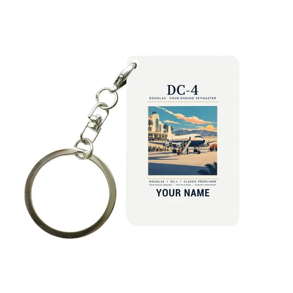 Douglas DC-4 - Poster + Name - Key Chain - White