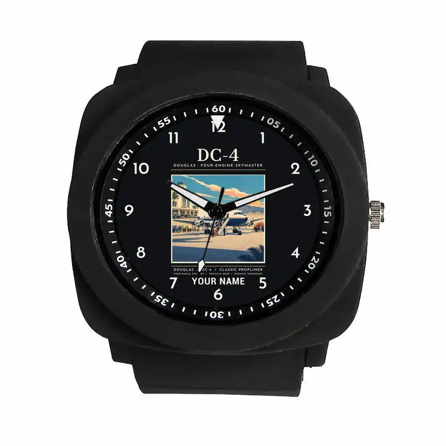 Douglas DC-4 - Poster + Name - Rubber Strap - Black