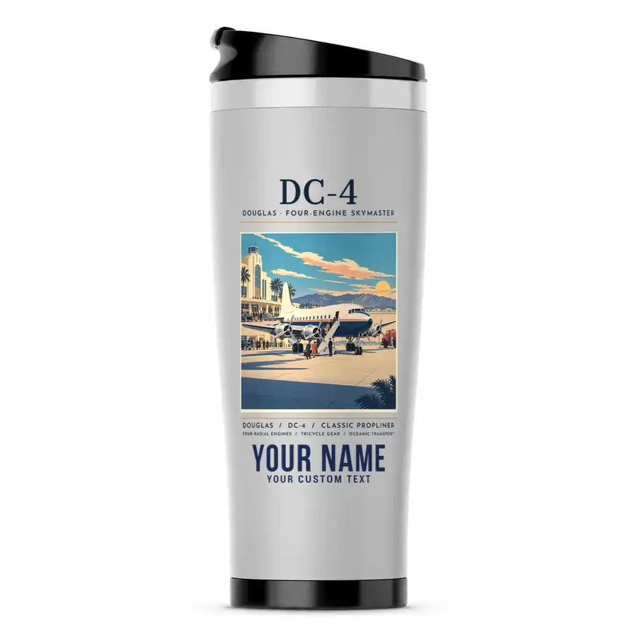 Douglas DC-4 - Poster + Name - Stainless Steel (No Holder) - Light Gray