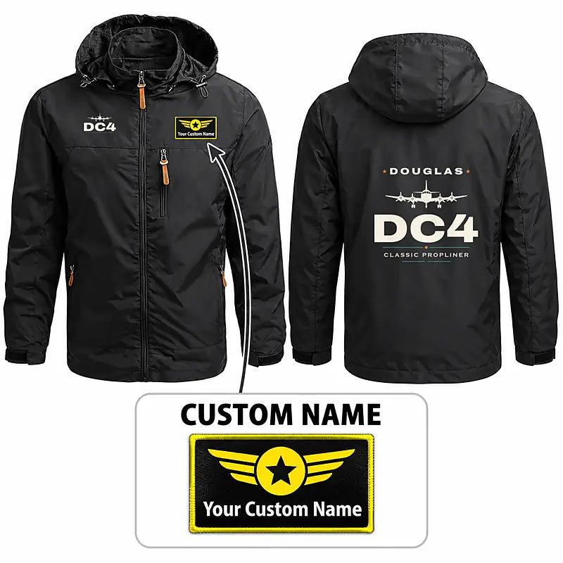 Douglas DC-4 Stylish Jackets - Hooded Windbreaker - Heritage + Name - Black