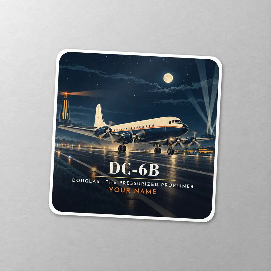 Douglas DC-6B - 3D + Name - Square Sticker - Close-up