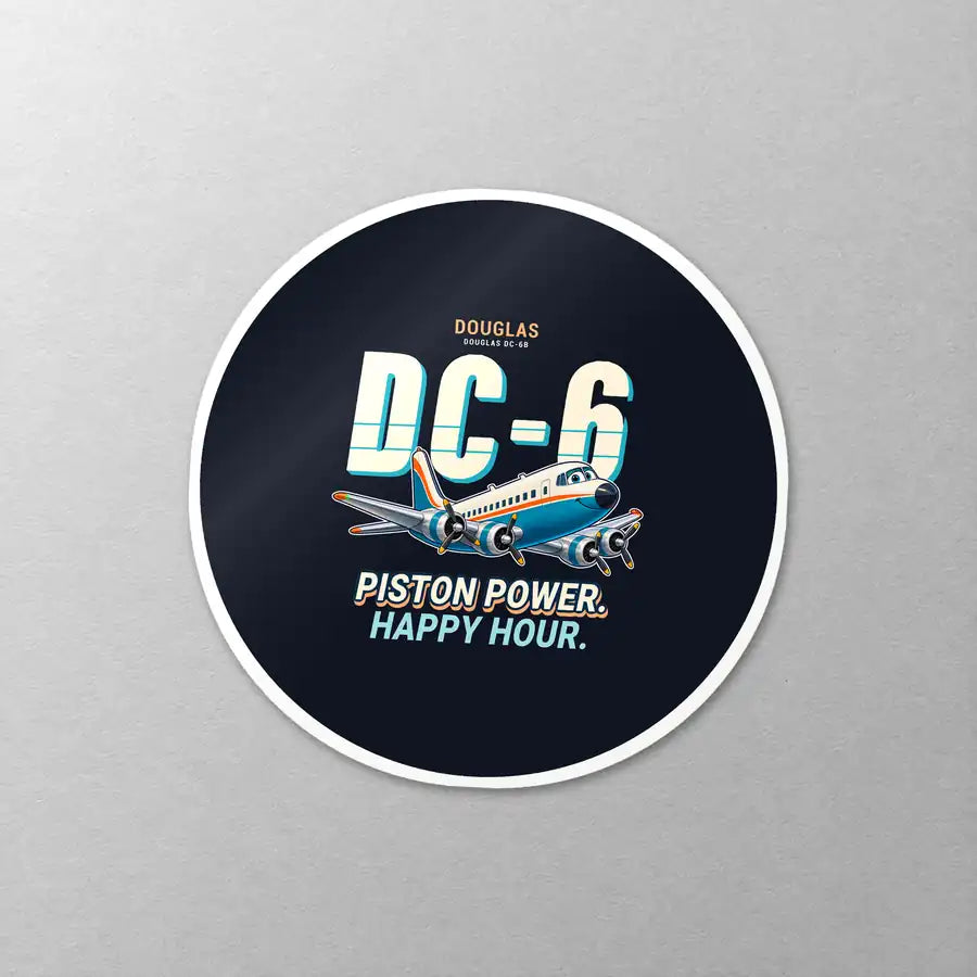 Douglas DC-6B - Cartoon - Circle Sticker - Close-up