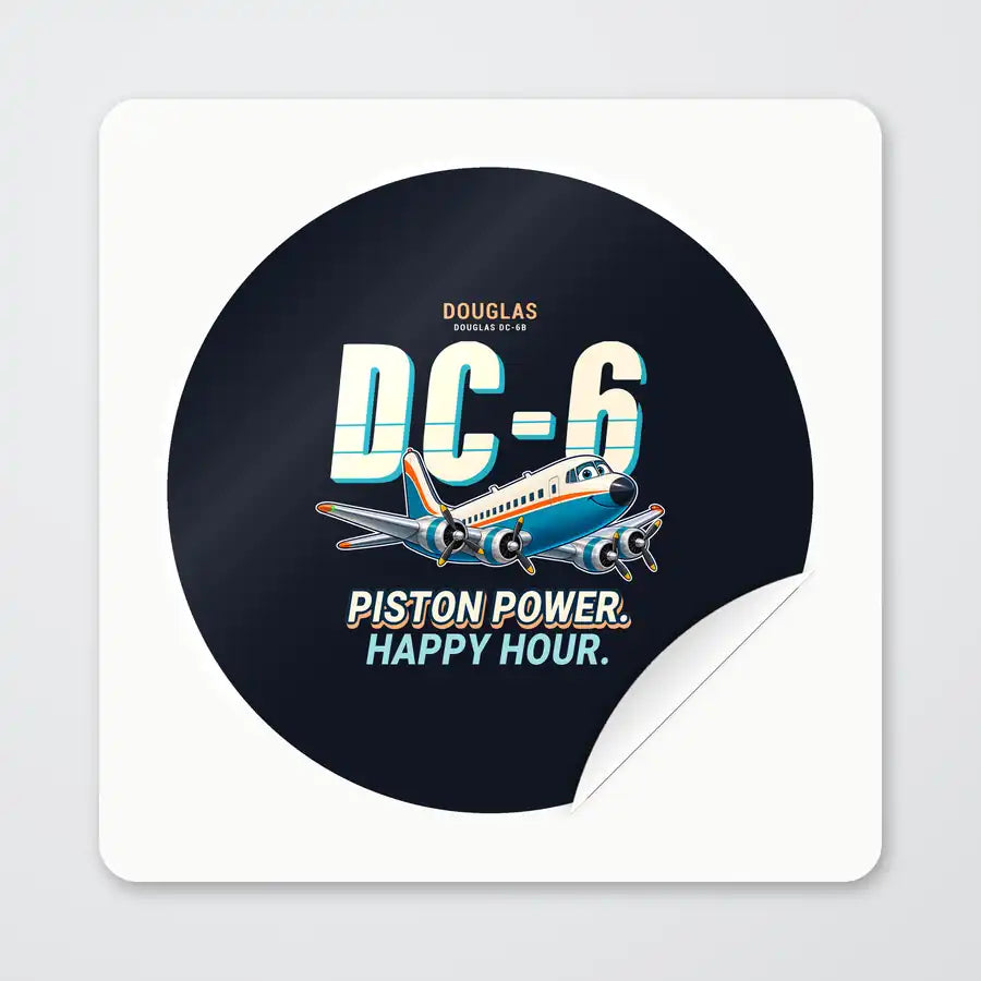 Douglas DC-6B - Cartoon - Circle Sticker - Peel