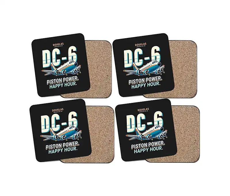 Douglas DC-6B - Cartoon - Coaster Set - Black