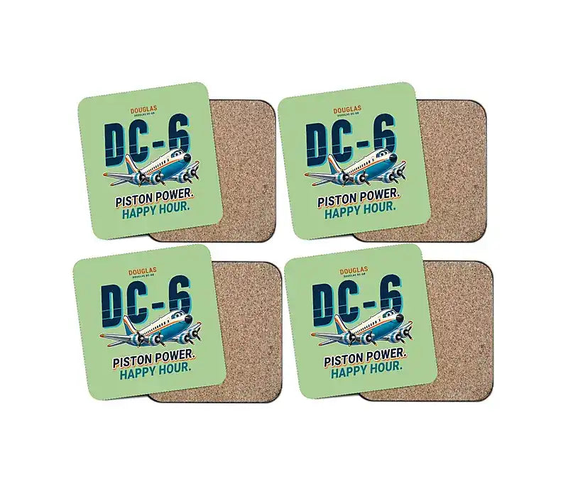 Douglas DC-6B - Cartoon - Coaster Set - Light Green