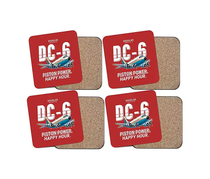 Douglas DC-6B - Cartoon - Coaster Set - Red