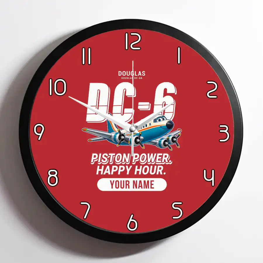Douglas DC-6B - Cartoon + Name - Framed - Red