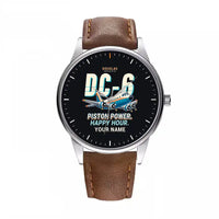 Thumbnail for Douglas DC-6B - Cartoon + Name - Leather Strap - Brown Leather Strap