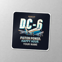 Thumbnail for Douglas DC-6B - Cartoon + Name - Square Sticker - Close-up