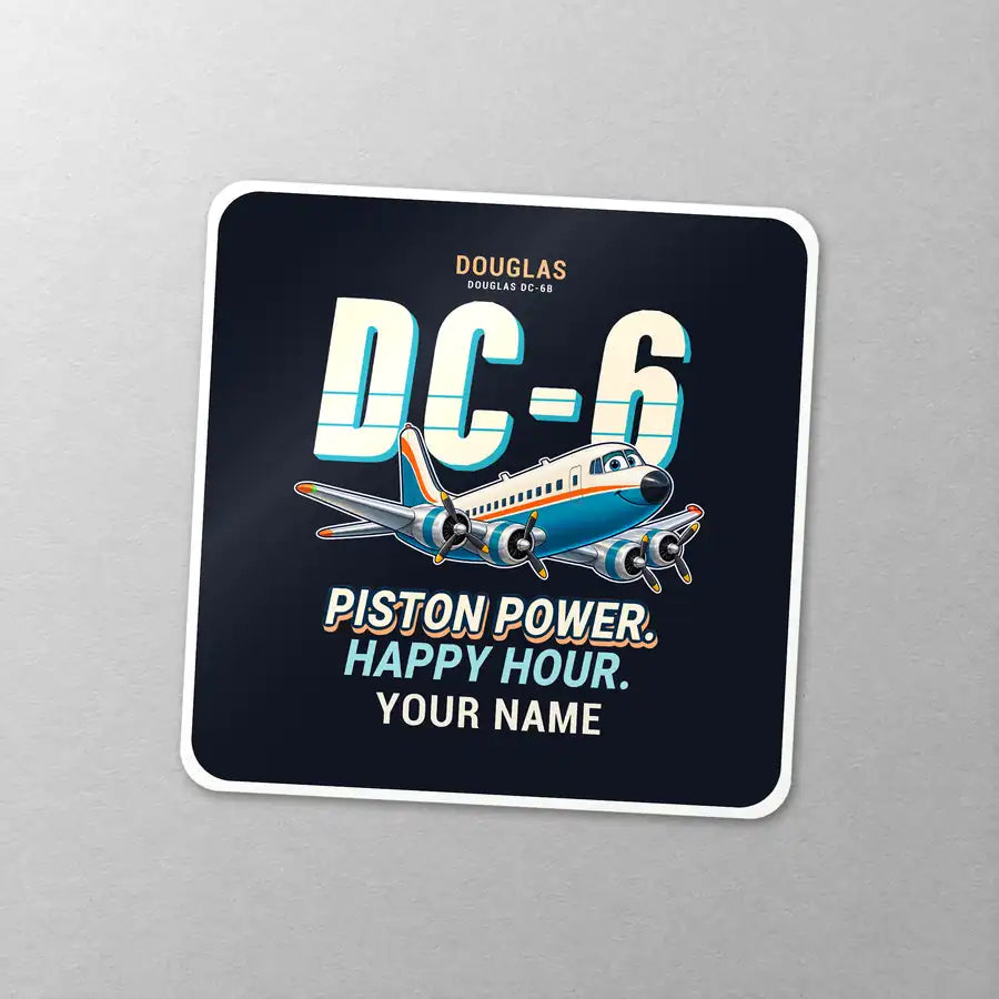 Douglas DC-6B - Cartoon + Name - Square Sticker - Close-up