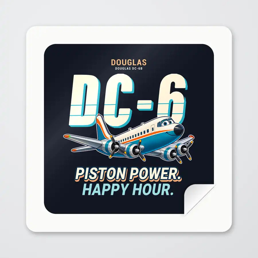Douglas DC-6B - Cartoon - Square Sticker - Peel