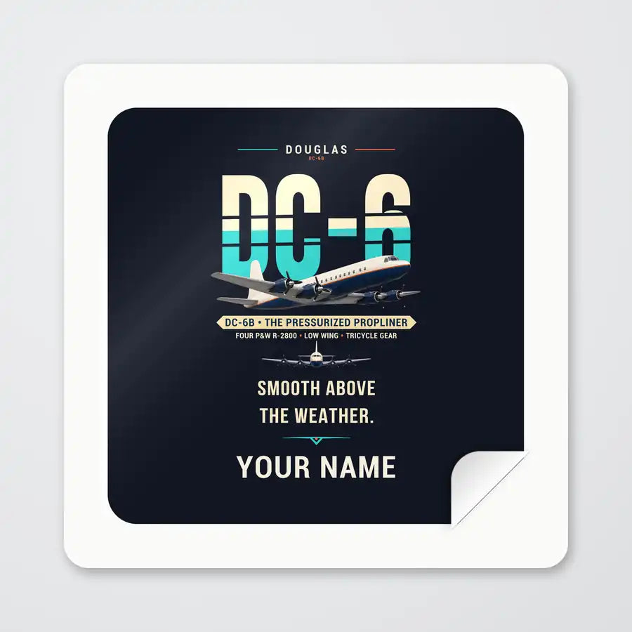 Douglas DC-6B - Original + Name - Square Sticker - Peel