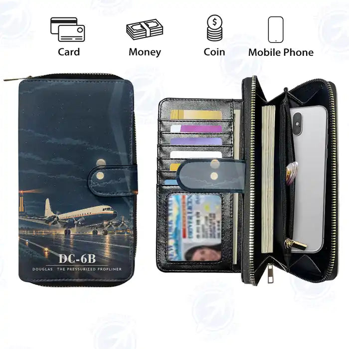 Douglas DC-6B Leather Wallets - Zip Long Wallet - 3D