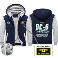 Thumbnail for Douglas DC-6B Zipped Sweatshirts - Cartoon + Name - Navy & Gray