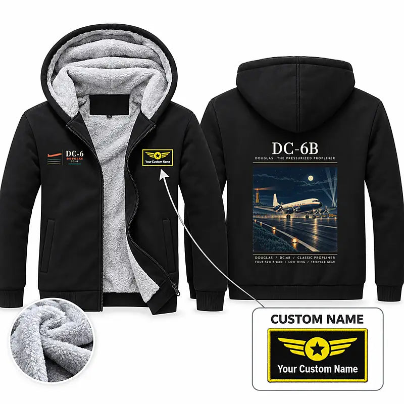 Douglas DC-6B Zipped Sweatshirts - Poster + Name - Black