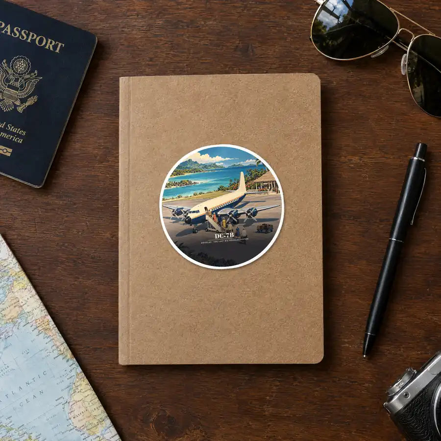 Douglas DC-7B - 3D - Circle Sticker - Notebook