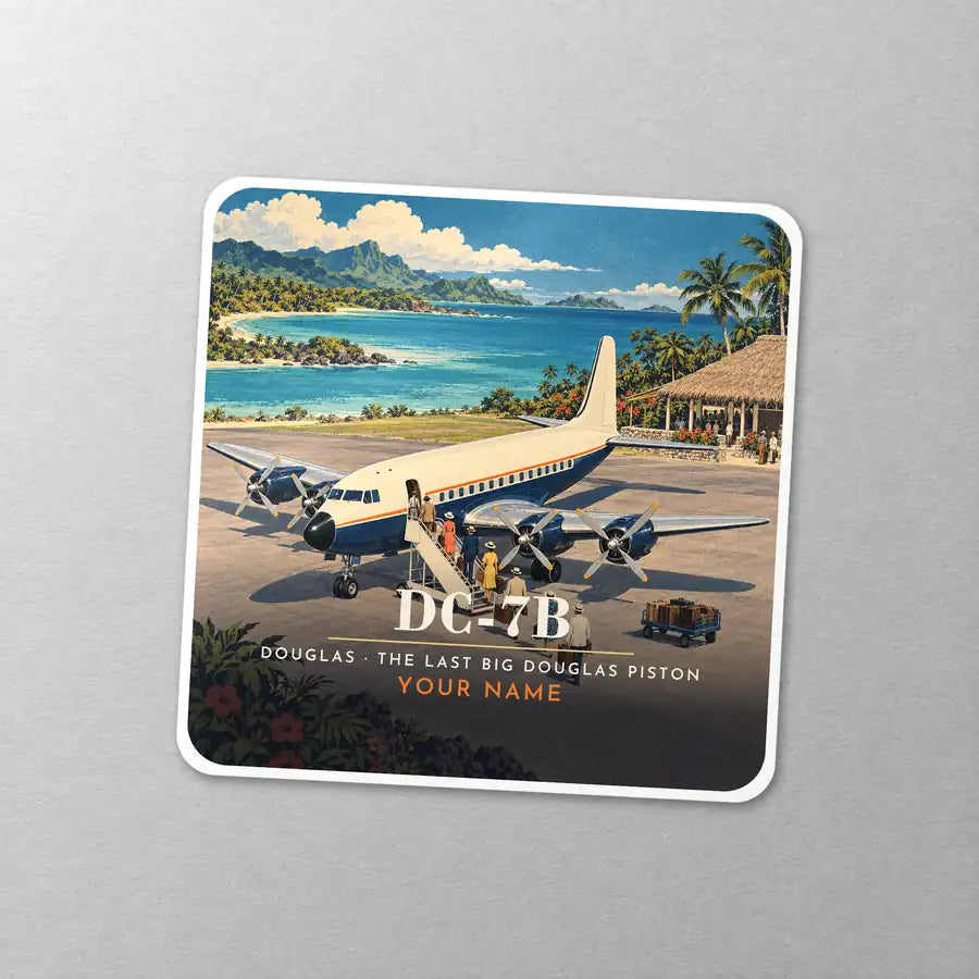 Douglas DC-7B - 3D + Name - Square Sticker - Close-up