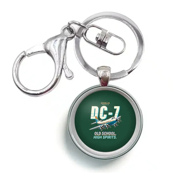 Douglas DC-7B - Cartoon - Circle Key Chain - Dark Green