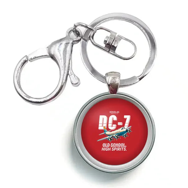 Douglas DC-7B - Cartoon - Circle Key Chain - Red