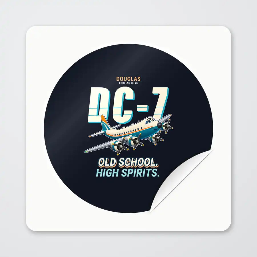 Douglas DC-7B - Cartoon - Circle Sticker - Peel