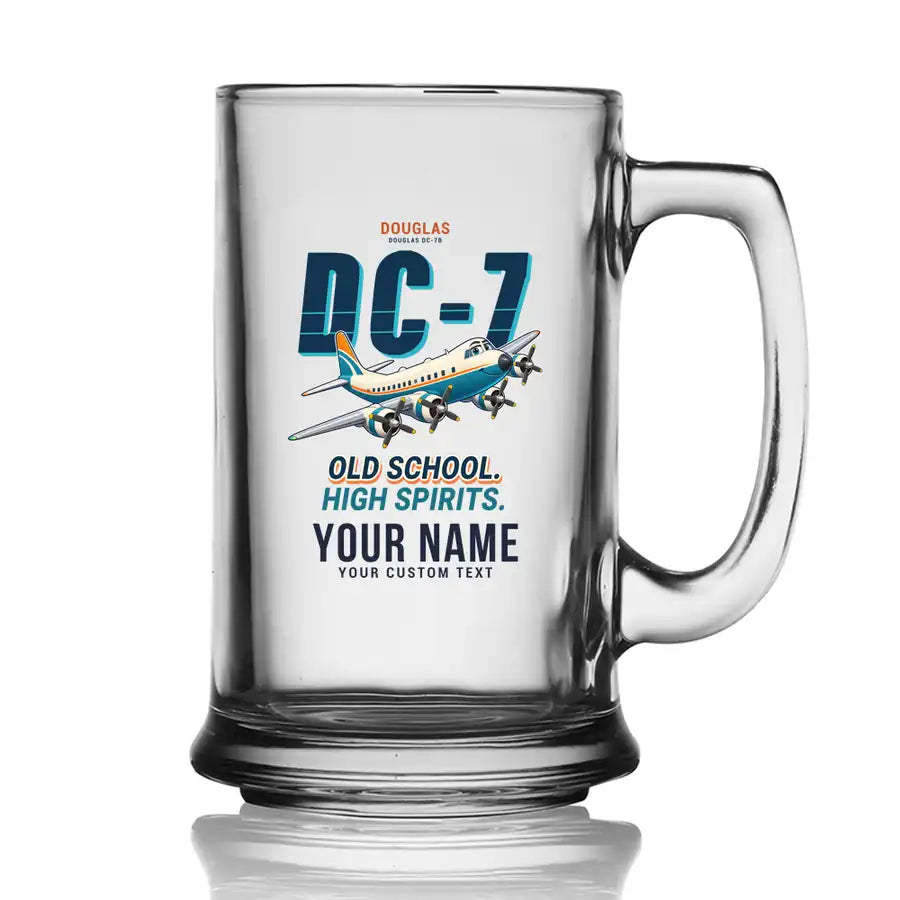 Douglas DC-7B - Cartoon + Name - Beer Glass with Holder