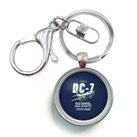 Thumbnail for Douglas DC-7B - Cartoon + Name - Circle Key Chain - Navy Blue